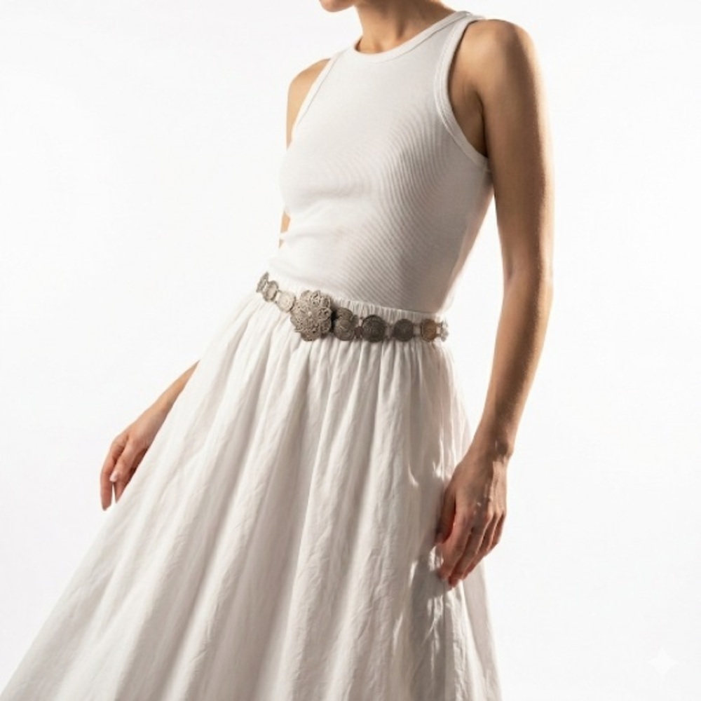 Silver Tone Medallion Belt Metal Link Statement Floral Clasp